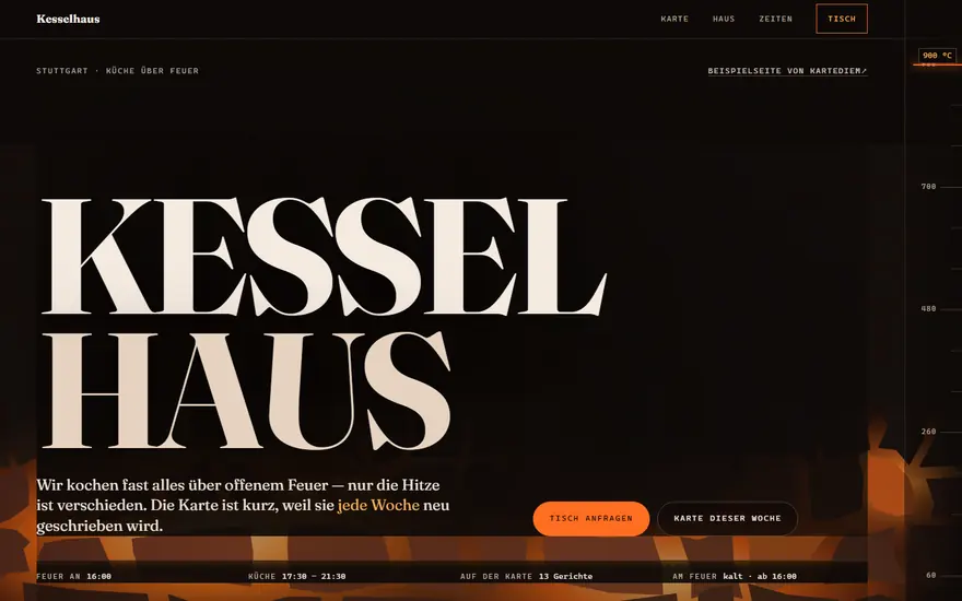 Startseite Kesselhaus, ein Restaurant mit K&uuml;che &uuml;ber offenem Feuer.