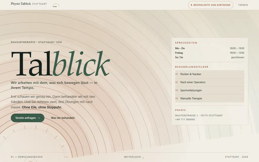 Startseite Physio Talblick, eine Praxis f&uuml;r Physiotherapie.